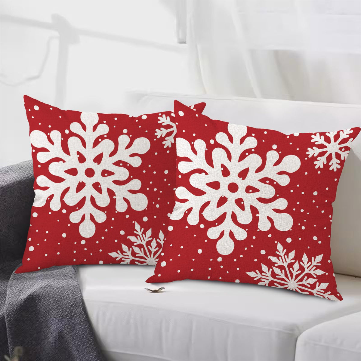 Gujiahone Green Christmas Pillow Covers 18x18 Inch Set of 2 Snowflakes Linen Square Winter Holiday Decoration Cushion Case for Sofa Couch Bed Living Room (Red)