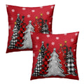 Christmas Pillow Cover 16x16 Inch Merry Christmas Tree Red Throw Pillow Cover Set of 2 Winter Snowflake Decorative Pillow Cases Farmhouse Xmas Holiday Checked Cushion Case for Sofa Home Decor