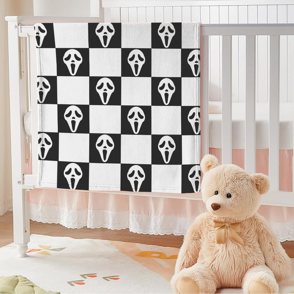 YWZDS Spooky Face Throw Blanket, Black and White Checkered Pattern, Halloween Ghost Blankets Fuzzy Gifts for Sofa Couch Bedroom (40 * 50 inch)