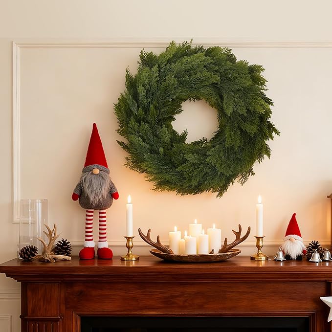 Joyhalo 26" Realistic Christmas Cedar Wreaths for Front Door, Real Touch Norfolk Pine Wreath Artificial Everygreen Wreath for Walls, Porches, Farmhouse Outdoor Christmas Decor