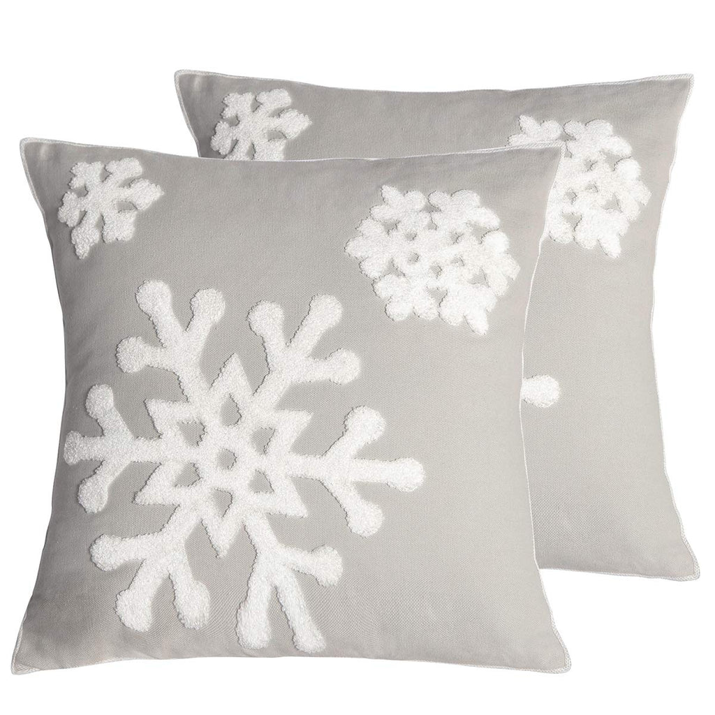 AFIRMLY 18x18,Cotton Christmas Blessing Throw Pillow Cover for Bed Sofa Cushion Car Snowflake Embroideried Pillowcases,1pair Grey