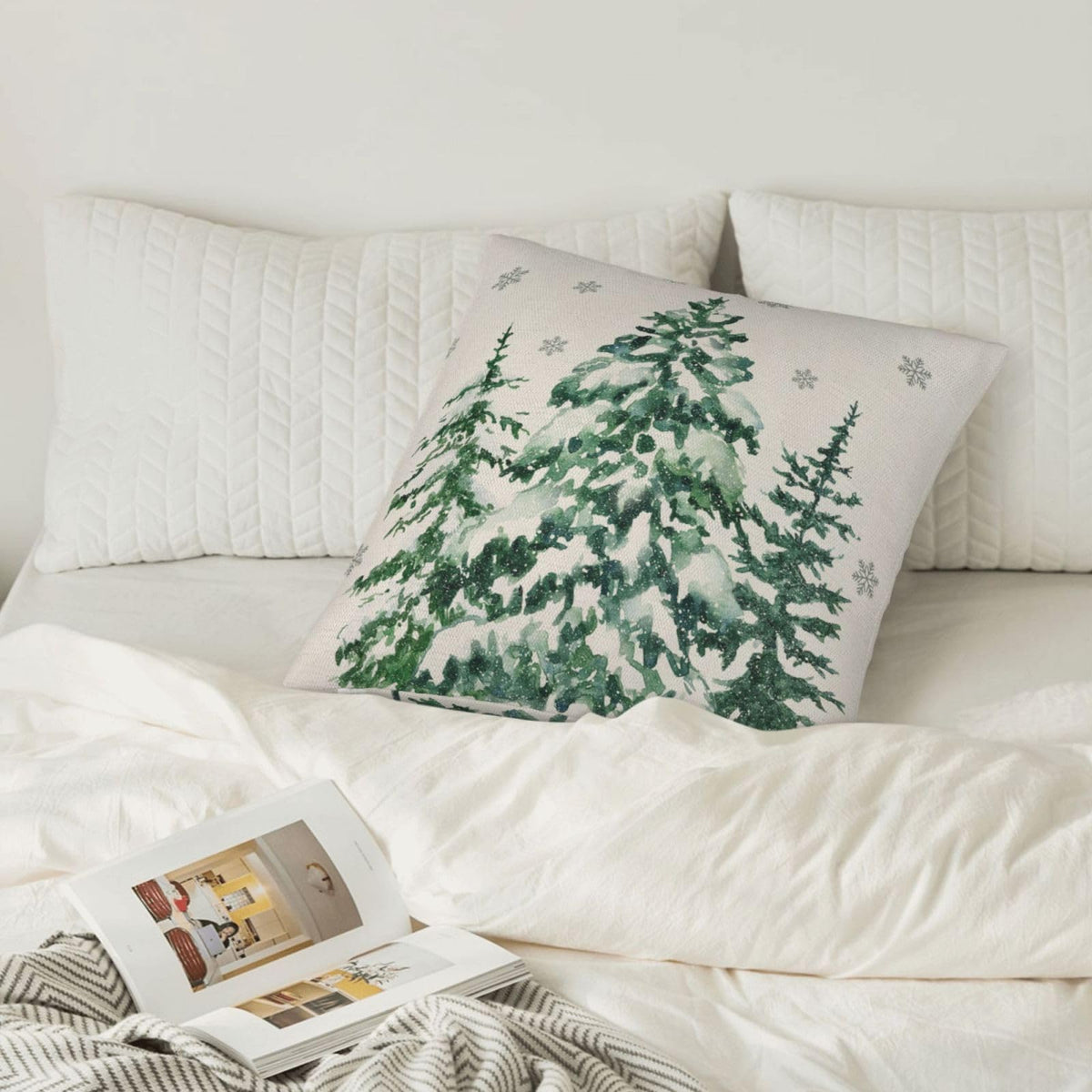 Sunshineyan Christmas Pillow Covers 18X18 Inch Set of 2 Forest Trees Christmas Decor Pillow Covers Green Throw Pillows Winter Christmas Cushion Cases Linen for Home Decor Sofa Couch Living Room