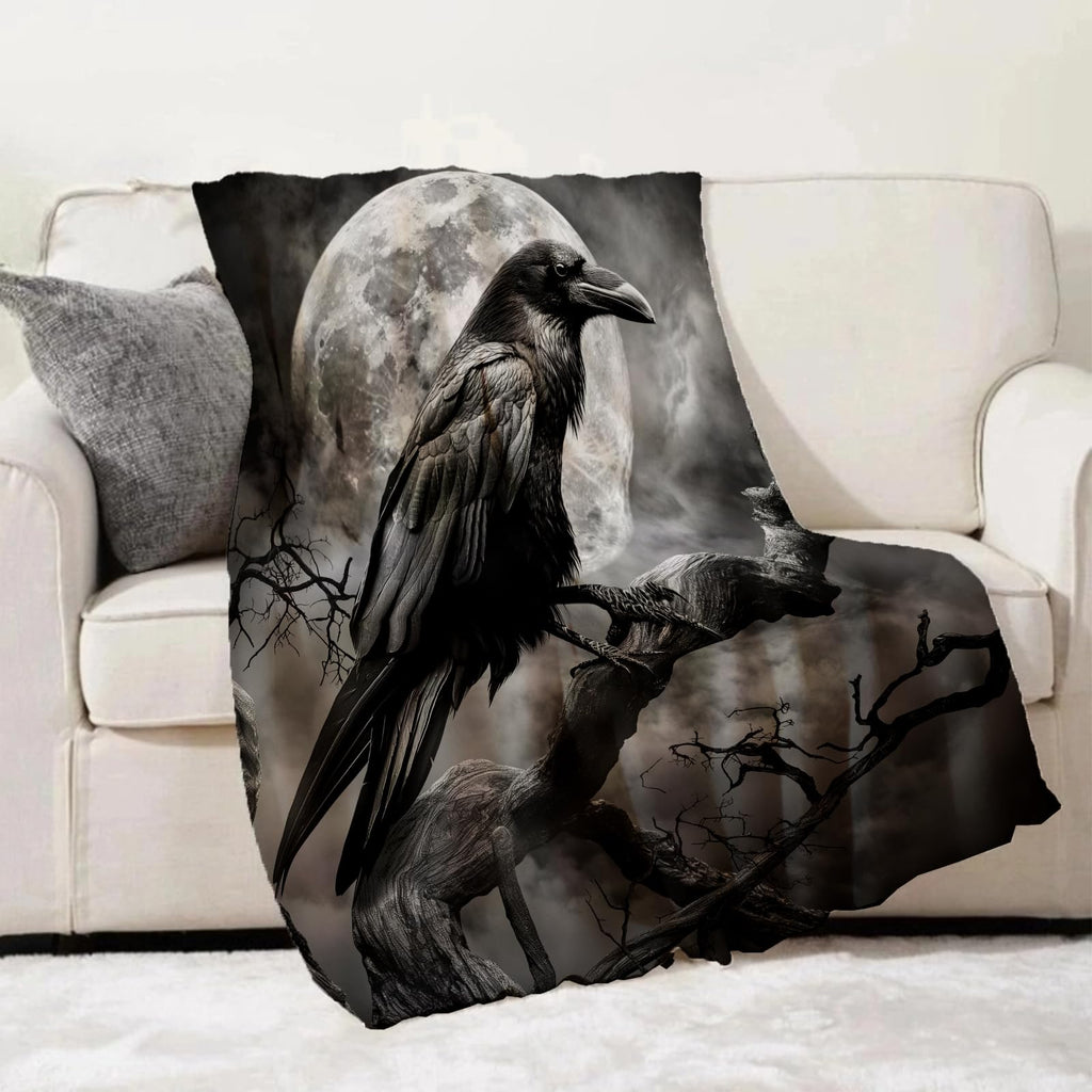 Turamurra Gothic Blanket Gifts for Adults and Kids Raven and Moon Halloween Throw Blankets for Bed Room Couch Soft Lightweight Warm Cozy Throws Decor 50x60in