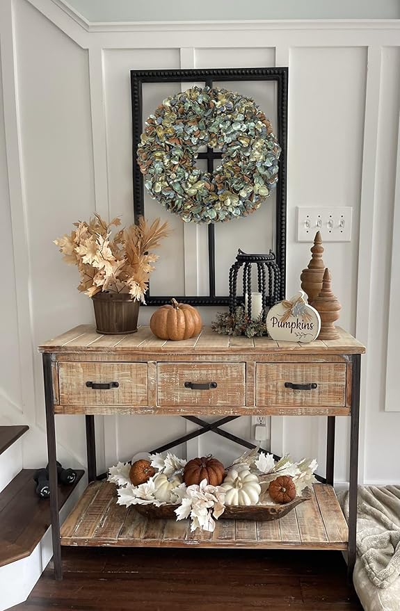 Fall Wreaths for Front Door, 24 inch Fall Hydrangea Wreaths for Front Door Outside Large Artificial Autumn Floral Wreath for Thanksgiving Harvest Christmas Wall Mantel Porch Indoor Outdoor Decor