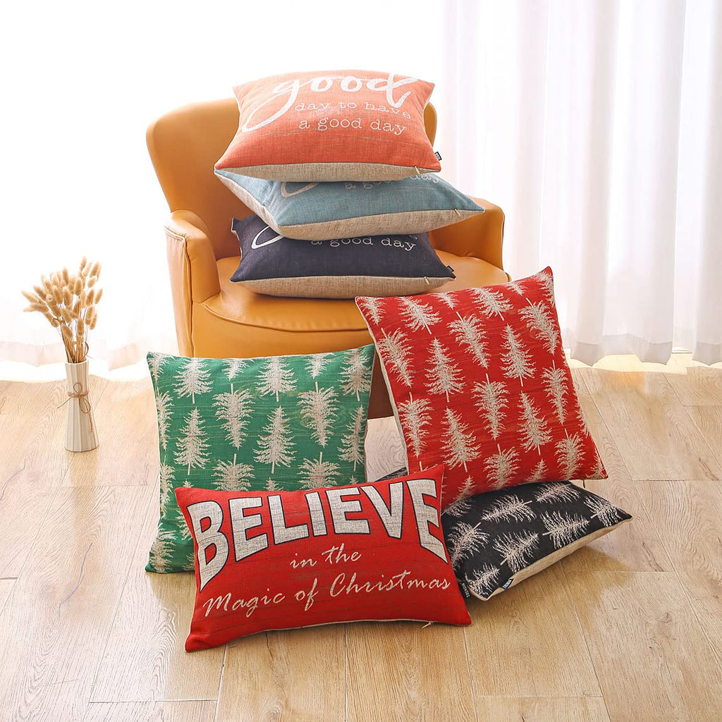 TRENDIN Christmas Pillow Cover 12x20 inches Believe in the Magic of Christmas Linen Rectangle Throw Pillow Cover for Sofa Couch Red PL953TR