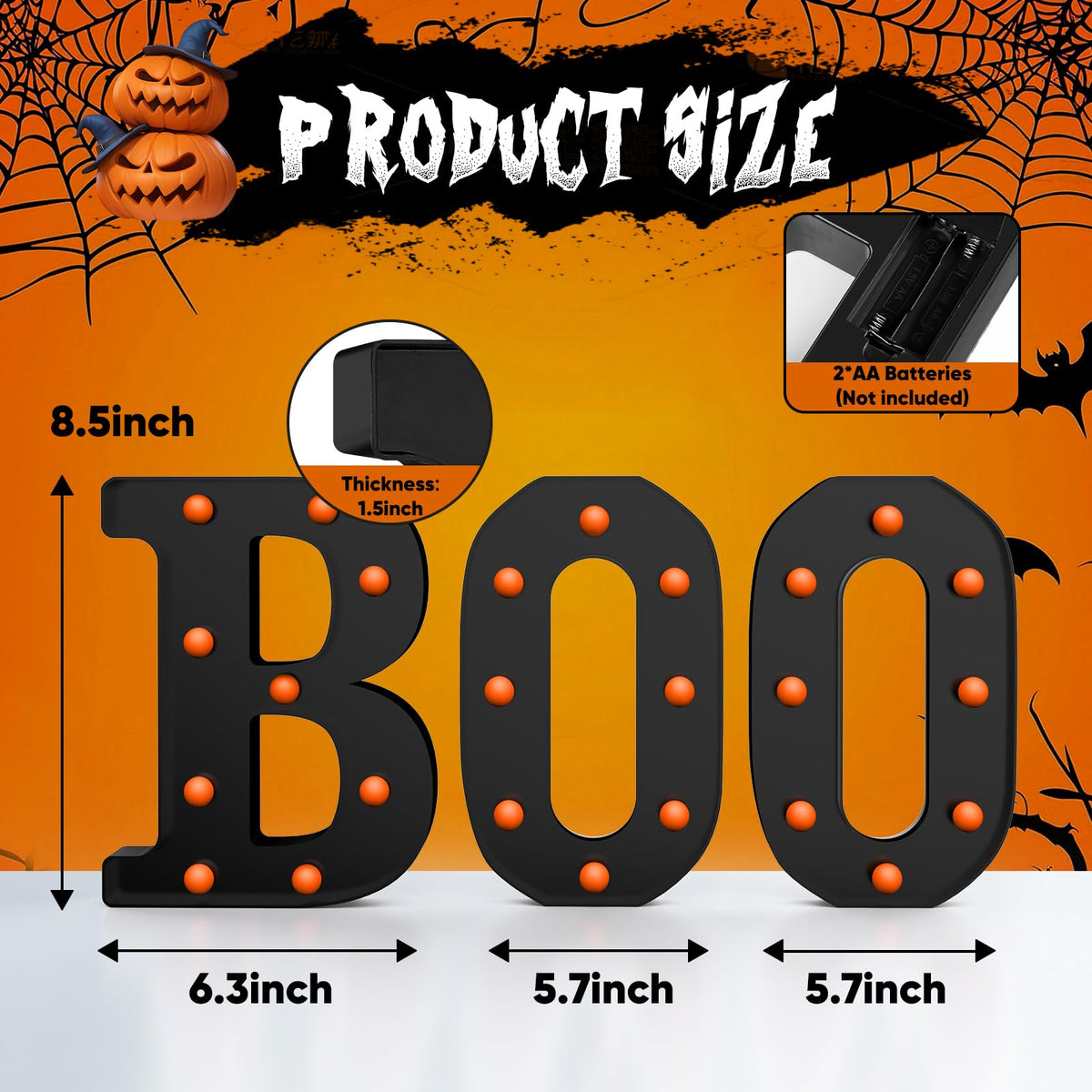 Halloween Decor,3 LED Light Up Marquee Letters Boo Sign,Cute Fall Halloween Decorations for Party,Tabletop,Mantel,Kitchen,Bathroom,Bedroom,Desk,Window,Porch,Office,Wall,Fireplace,Home,Indoor,Outdoor