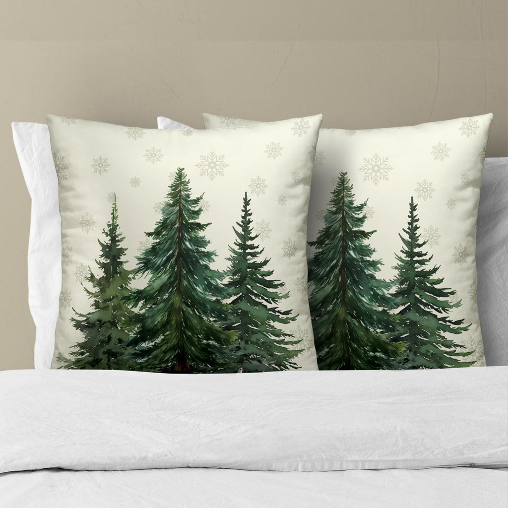 Green Christmas Tree Pillow Covers 16x16 In, Winter Nature Birch Forest Snowflake Throw Pillows Cover Farmhouse Decorative Pillow Case for Couch Bed Sofa Outdoor Patio Decor