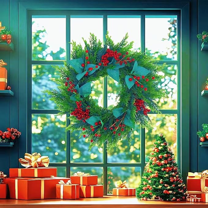 20 Inch Christmas Wreath for Front Door,Artificial Pine Wood with Berry, Suitable for Home, Party, Holiday, Thanksgiving, Christmas Decoration