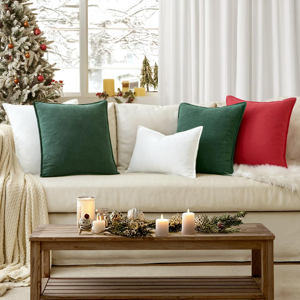 EMEMA Christmas Throw Pillow Covers Decorative Linen Pillow Covers 24x24 Inch Red Boho Farmhouse Neutral Couch Throw Pillows for Bed Pack of 2 Accent Pillowcase Modern Sofa Cushion Livingroom Home