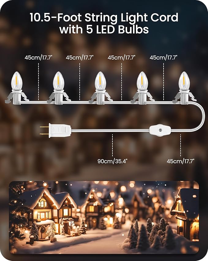 Christmas Village Lights, Decoration String Lights 10.5Ft with 5 C7 LED Bulbs, Warm White, with Socket and Switch, for Christmas Snow House,Pumpkin Crafts,Holiday Decoration W07VL05