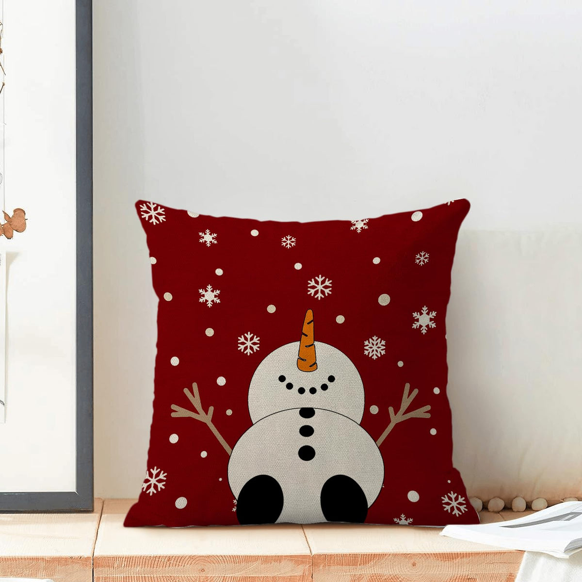 Christmas Pillow Covers 18x18,Red Snowman Outdoor Decorative Throw Pillows for Couch,Winter Snowflakes Xmas Decor Cushion Cover 2 Pcs Farmhouse Pillowcase for Bed Safa