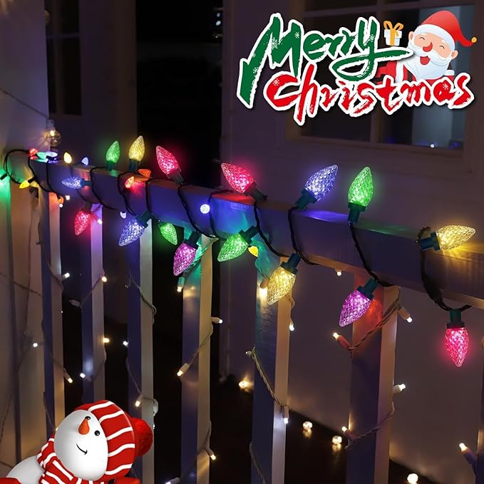 C7 LED Christmas String Lights, 30 FT 50 Colorful Strawberry LED Bulbs, Hanging C7 Christmas Lights Indoor Outdoor for Xmas Tree Holiday Garden Patio Backyard Decor, Multicolor