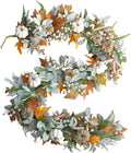Thanksgiving Fall Wreath, Eucalyptus Berries Pumpkins Lamb Ears Leaves Autumn Wreaths for Front Door, Fall Decor, Porch Wall, Home Outdoor Holiday Decorations (Pumpkin Garland)