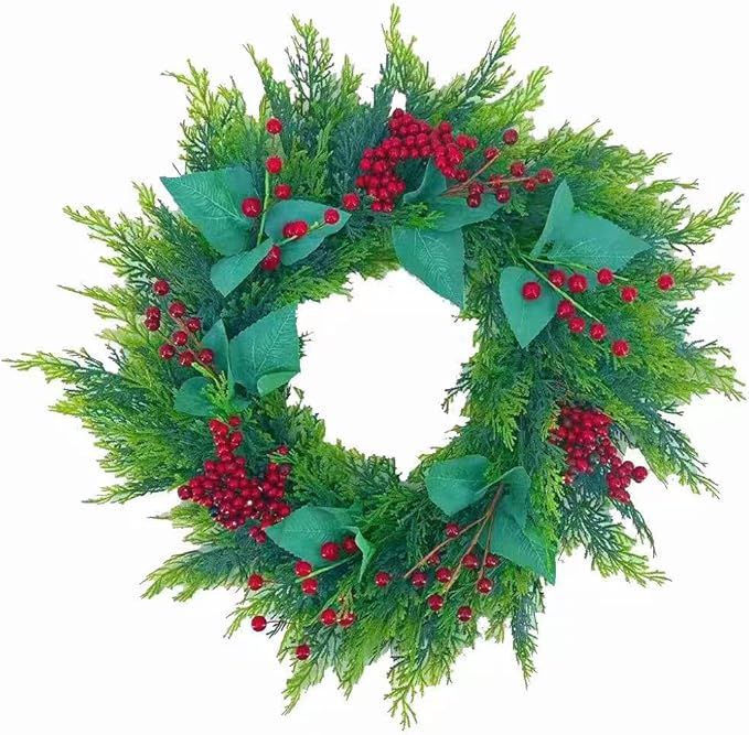 20 Inch Christmas Wreath for Front Door,Artificial Pine Wood with Berry, Suitable for Home, Party, Holiday, Thanksgiving, Christmas Decoration