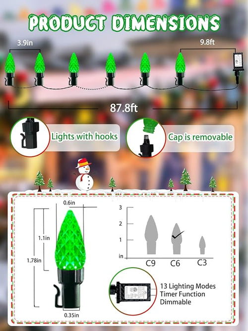240 LED 78FT C6 Christmas String Lights, Super Long Christmas Lights Outdoor Indoor with 13 Modes & Timer, Waterproof Fairy Twinkle Light Plug in for Tree Garden Party Xmas Decorations (Green)