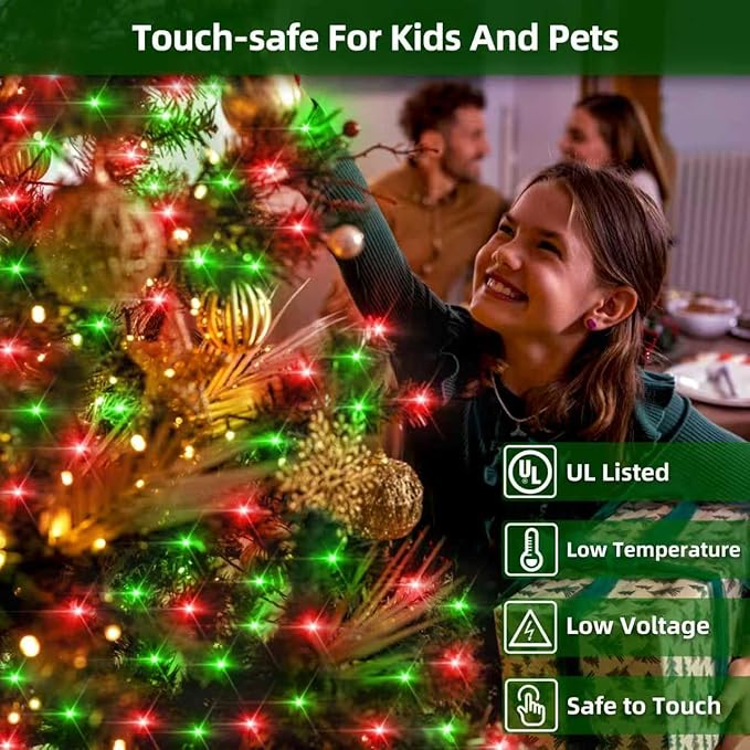 350LED Christmas Lights Indoor Outdoor, 90ft 12 Modes Red & Green LED String Lights with Timer Dimmable, Waterproof Christmas Tree Lights for Xmas Patio Yard Fence Balcony Garden Party Decor Red&Green