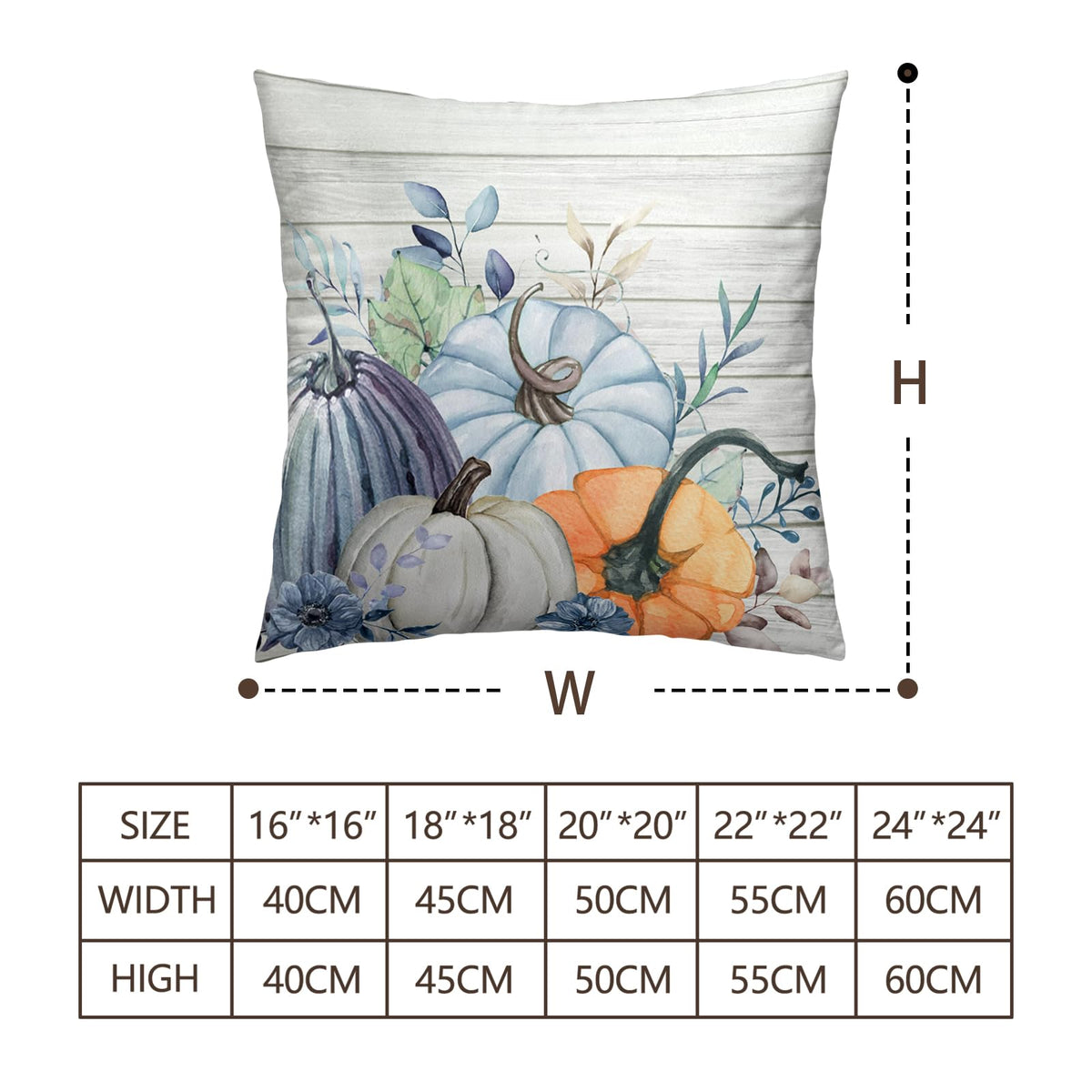 Wnoesat Fall Blue Teal Throw Pillow Covers 16x16 Pumpkin Leaves Print Pillow Cases Set of 2 Thanksgiving Decorations Autumn Harvest Holiday Cushion Cover for Farmhouse Living Room Decor