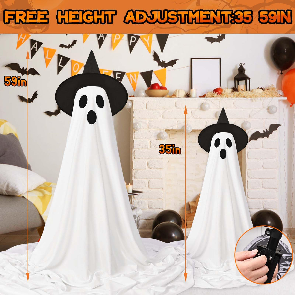 2Packs Halloween Decorations Outdoor,Halloweens Ghost Party Decor with Remote Control,Spooky LED String Lights for Outdoor Indoor，Porch, Yard, Garden, Lawn Party (Timer & 8 Lighting Modes)