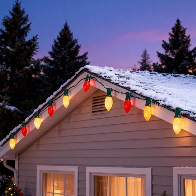 25FT Red and White LED Christmas Lights,LED Christmas Lights with 26 C9 Red White Shatterproof Plastic Bulbs,Connectable Red White String Light for Tree Roofline Indoor Outdoor Decor