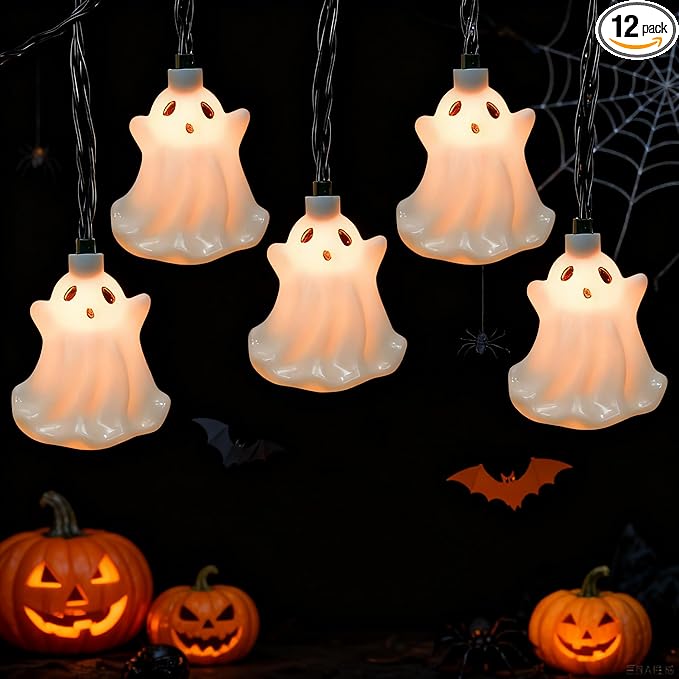 8.5FT Halloween Ghost String Lights Outdoor, Fairy Decorations Lights with 12 LED Bulbs, Waterproof Halloween Decor Hanging String Lights for Bedroom Yard Party Garden Window, Ghost