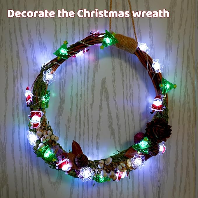 Christmas Lights Santa Snowflake Christmas Tree String Lights, 30 LEDs 10ft Battery Powered, Christmas Decorations Xmas Fairy Lights for Wreath Window Fireplace Tree Poster Board Home Decor