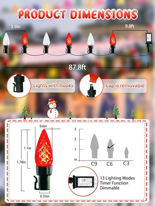 240 LED 78FT C6 Christmas String Lights, Super Long Christmas Lights Outdoor Indoor with 13 Modes & Timer, Waterproof Fairy Twinkle Light Plug in for Tree Garden Party Xmas Decorations (Red & White)