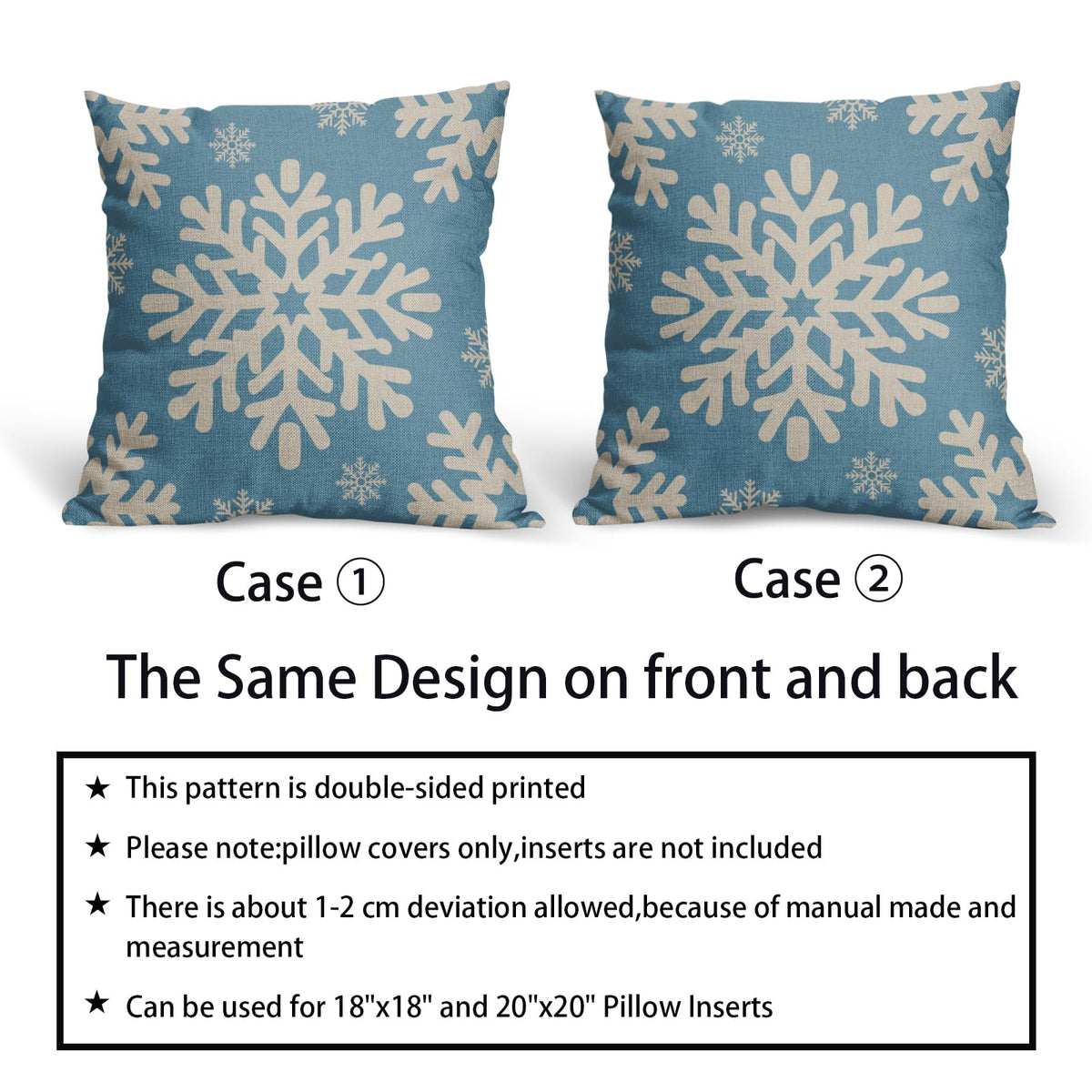 Sivirary Light Blue Christmas Pillow Covers 18x18 Inch Set of 2, Xmas Snowflakes Rustic Winter Themed Decorative Throw Pillow Cases Outdoor Linen Cushion Covers Farmhouse Sofa Couch Bed Decor