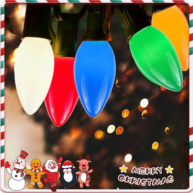 C9 Christmas Lights Outdoor, 25 Ft Multicolor Vintage LED Christmas String Lights for Roofline Xmas Tree Holiday Wedding Party Garden Home Decor - Green Wire
