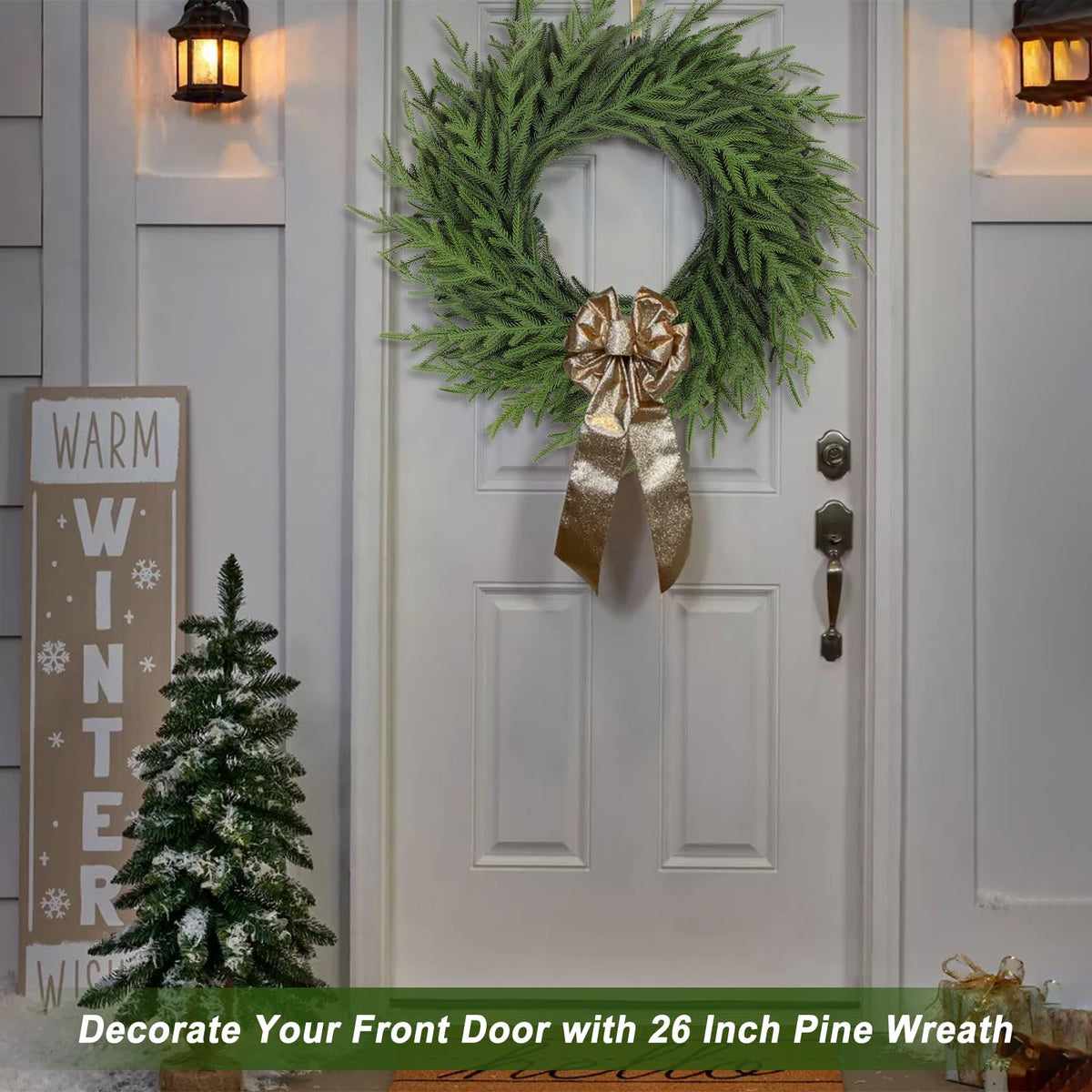 Artgar 26 Inch Pine Wreath - Christmas Wreaths for Front Door - Real Touch Pine Wreath - Large Artificial Green Wreaths for Walls Windows Porches Farmhouse Indoor Outdoor Home Decor