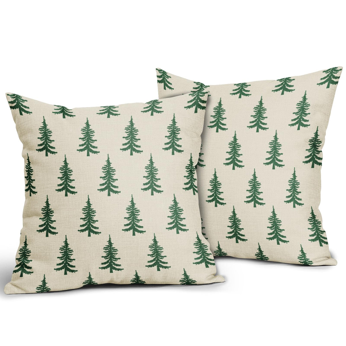 Christmas Tree Pillow Covers 18x18 Set of 2 Green Xmas Rustic Style Winter Print Decorative Outdoor Pillowcases Farmhouse Vintage Holiday Decorations Throw Cushion Case Decor for Couch Sofa Bed