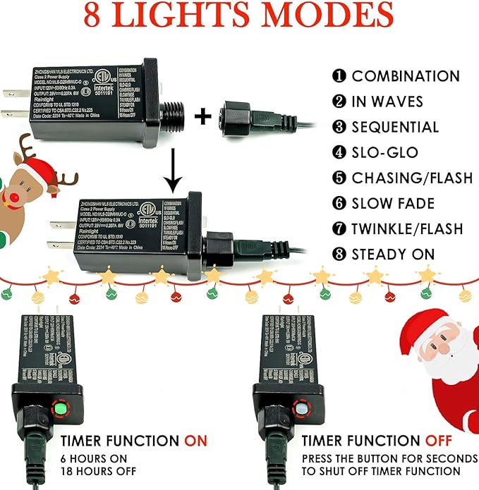 2-Pack Connectable Christmas Lights Outdoor, Total 164FT 400LED Christmas String Lights Waterproof with 8 Modes & Timer, Green Wire Twinkle Lights for Xmas Tree Decorations Outdoor Indoor, Cool White
