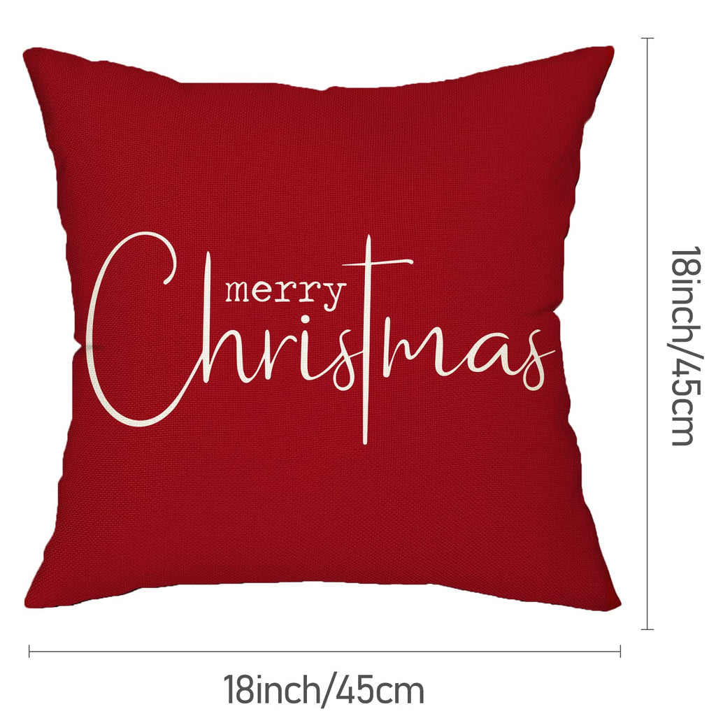 Allorry Christmas Pillow Covers Merry Christmas Throw Pillow Decorative Christmas Red Cotton Cloth Linen Cloth Pillow Cover Sofa Cover Decorative Rectangle Length 18X18 inches