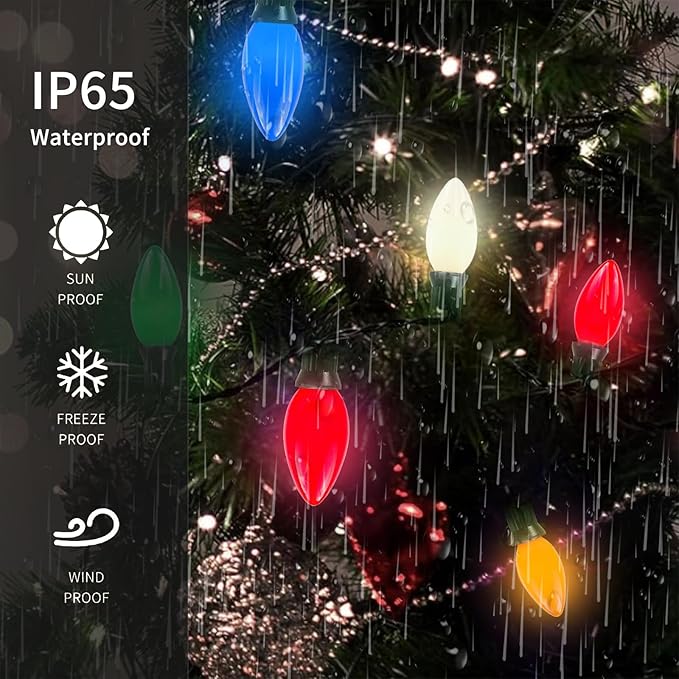 C9 Christmas Lights Outdoor, 25 Ft Multicolor Vintage LED Christmas String Lights for Roofline Xmas Tree Holiday Wedding Party Garden Home Decor - Green Wire