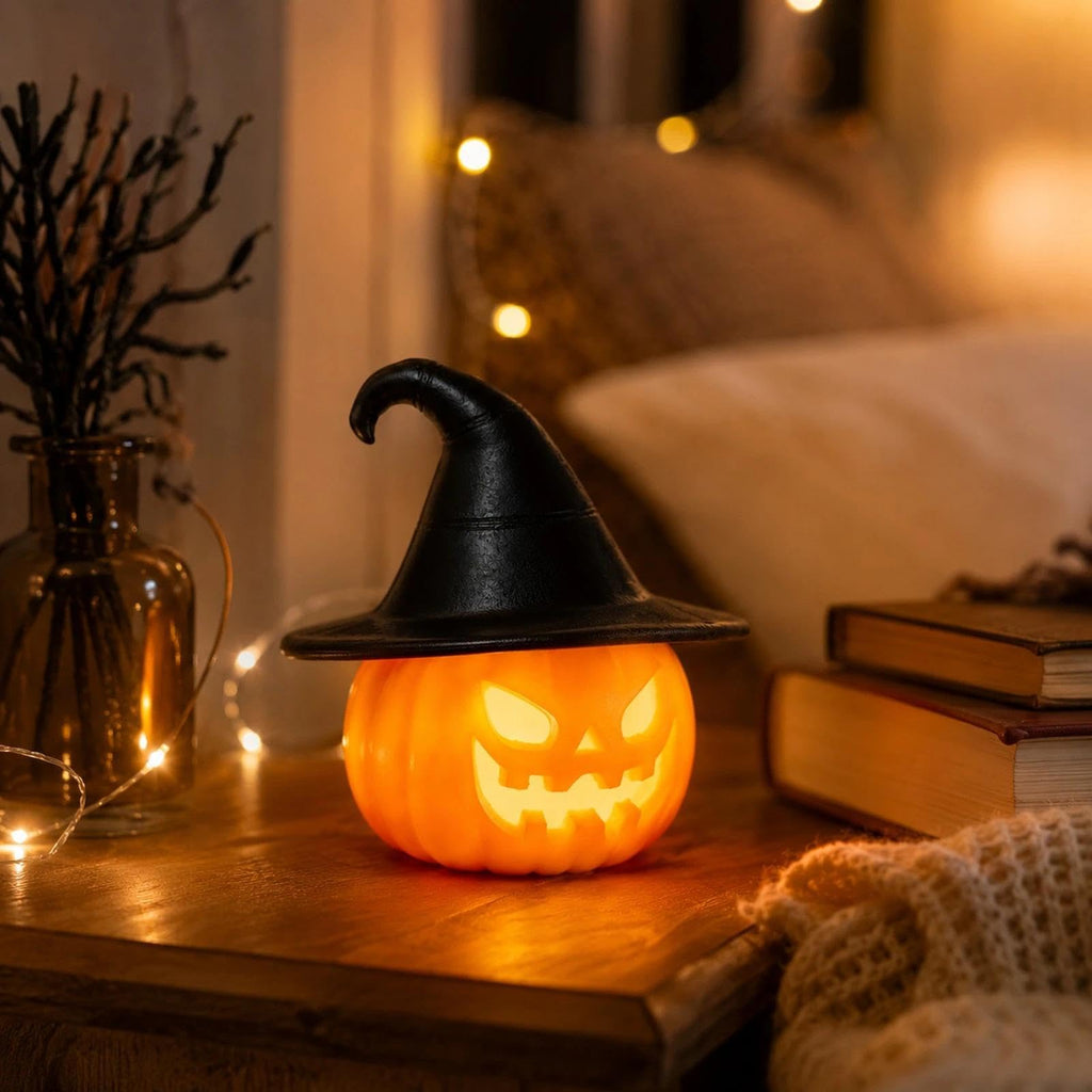 LOGOFUN Light Up Halloween Pumpkin Figurine Small LED Pumpkin Light Battery Operated for Trick or Treat Table Window Display Decoration 7.9X7.9X7.9cm/3.11X3.11X3.11in