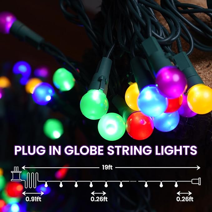 Christmas Lights Outdoor 19Ft 70 LED Chritmas Globe String Lights with Pearlized Glass Bulb UL Certified Christmas Tree Lights for Tree Decor