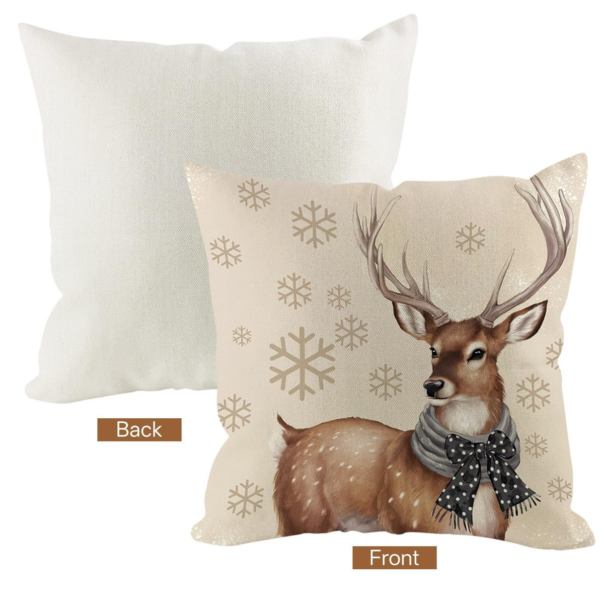 HDVUHKI Christmas Pillow Covers 16x16 inch Set of 4, Holiday Winter Outdoor Vintage Snowflake Xmas Snowman Neutral Farmhouse Seasonal Burlap Reindeer Decorations for Sofa Couch
