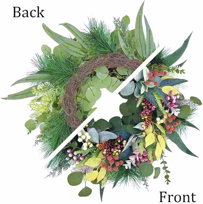 20 inch Green Christmas Wreath for Front Door,Window, Porch, Farmhouse, Indoor and Outdoor Home Decoration