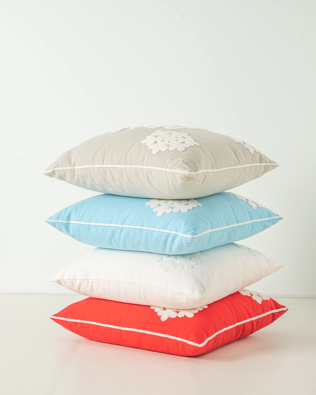 AFIRMLY 18x18,Cotton Christmas Blessing Throw Pillow Cover for Bed Sofa Cushion Car Snowflake Embroideried Pillowcases,1pair Blue