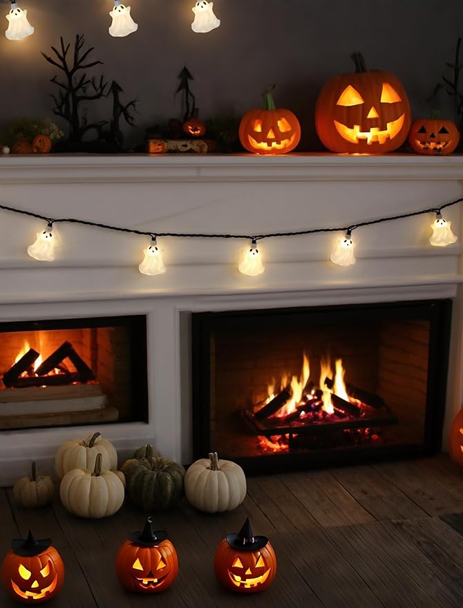 8.5FT Halloween Ghost String Lights Outdoor, Fairy Decorations Lights with 12 LED Bulbs, Waterproof Halloween Decor Hanging String Lights for Bedroom Yard Party Garden Window, Ghost