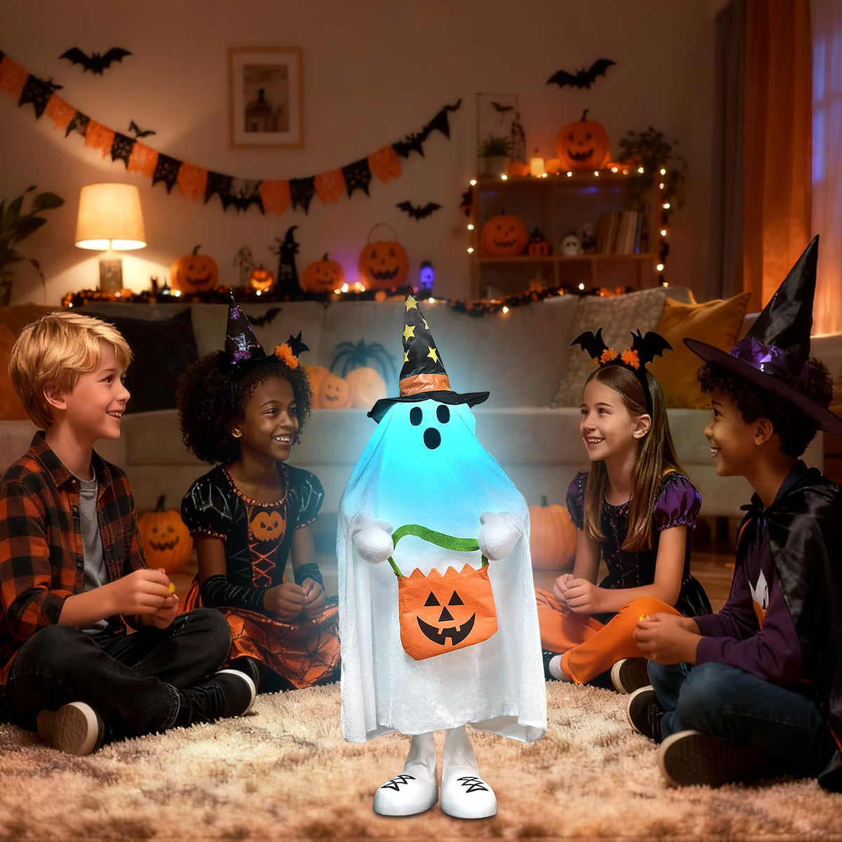 Halloween Decorations Outdoor Light Up Ghost Decor Indoor Color Changing Spooky Ghost Porch Decorations Trick or Treater with Candy Pocket Front Porch Halloween Decor for Yard Home Party Kids 37 "