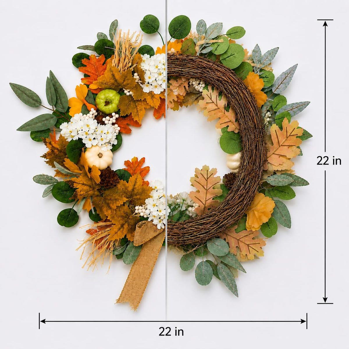 22 Inch Fall Wreath, Handmade Thanksgiving Wreath, Fall Wreaths for Front Doors, Pumpkin Fall Wreath Decorations, Wreath Fall Decor for Home Porch Outdoor Indoor