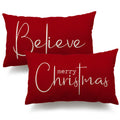 DFXSZ Christmas Throw Pillow Covers 12x20 Inch Set of 2 Merry Christmas Farmhouse Decorations Believe Holiday Decor Throw Cushion Case for Home Couch