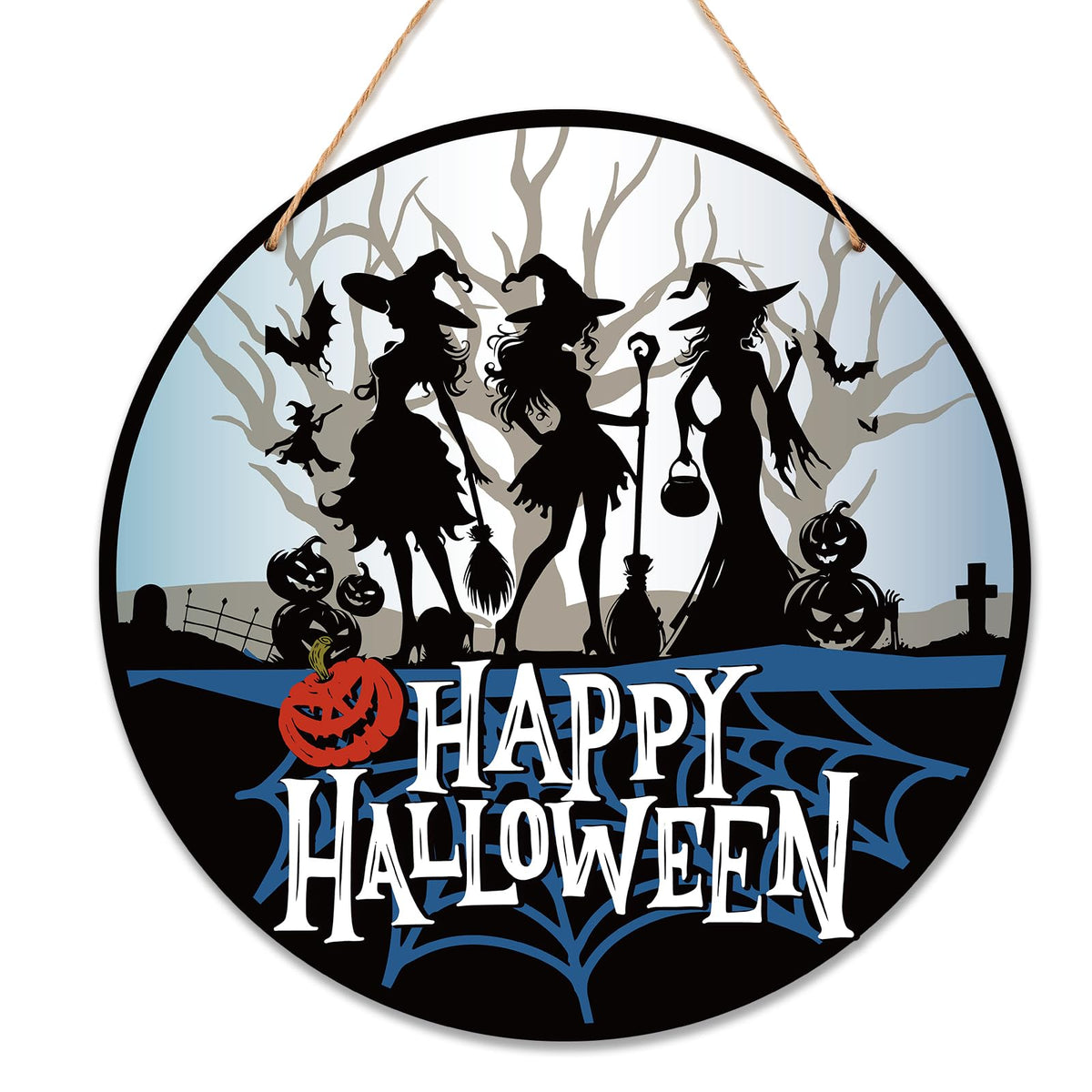 Cazhes Halloween Door Decorations - 12" Witch Welcome Sign for Front Door, Pumpkin Wooden Hanger for Home Porch Indoor Outdoor Wall Decor -B09