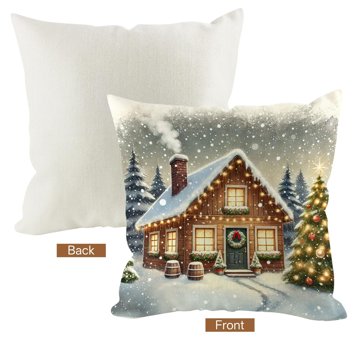 HDVUHKI Christmas Pillow Covers 18x18 inch Set of 4, Holiday Winter Outdoor Vintage Tree Snowflake Xmas Snowman Neutral Farmhouse Gold Seasonal Burlap Decorations for Sofa Couch
