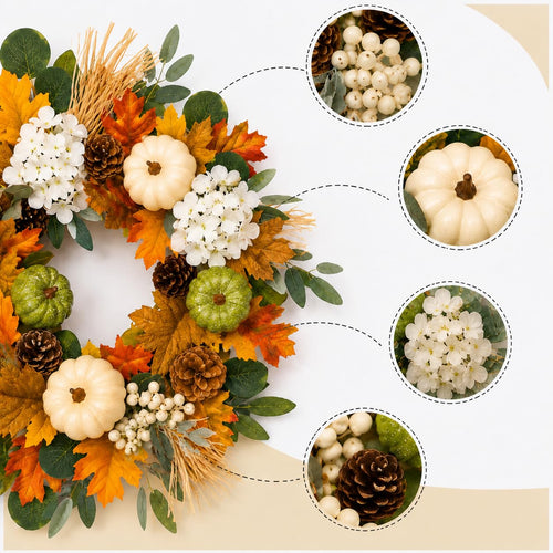 22 Inch Fall Wreath, Handmade Thanksgiving Wreath, Fall Wreaths for Front Doors, Pumpkin Fall Wreath Decorations, Wreath Fall Decor for Home Porch Outdoor Indoor