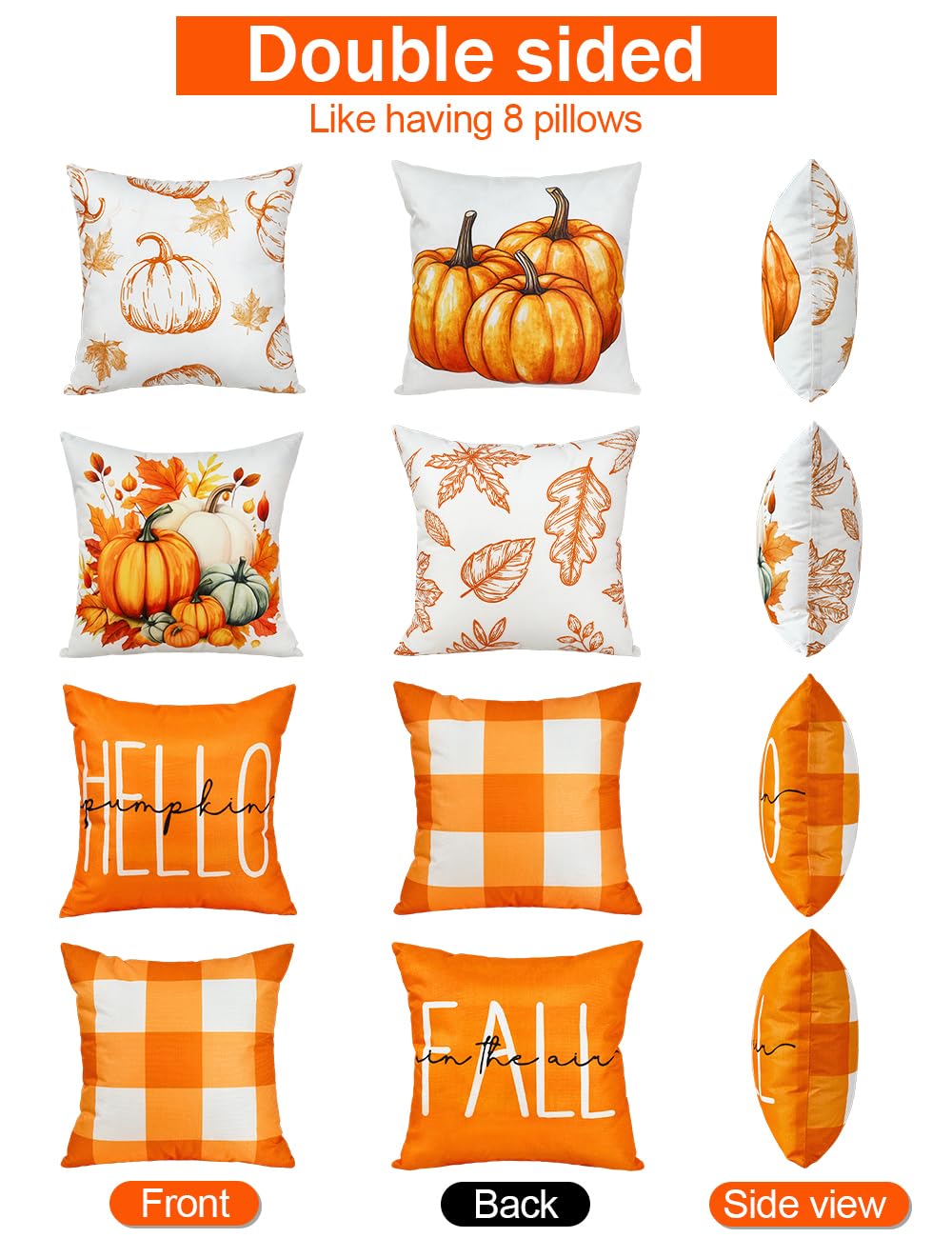TOYPOPOR Fall Decorations for Home, 4 Packs Double Sided Throw Pillow Covers, Buffalo Plaid Thanksgiving Front Porch Farmhouse Cushion Cases Indoor Outdoor Autumn Decor for Couch, Living Room 20x20