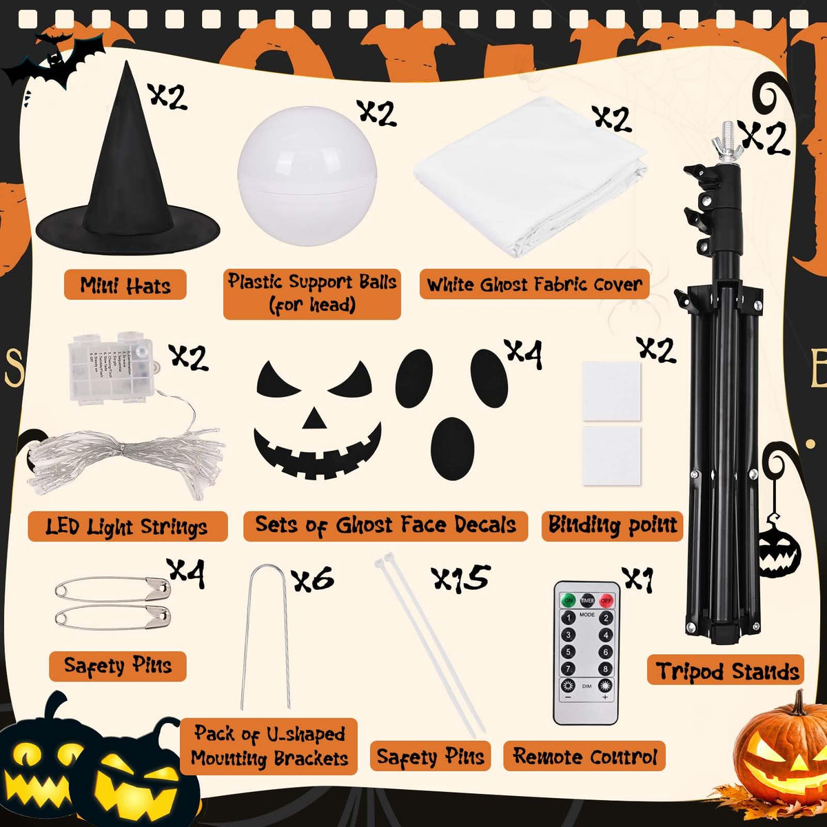 2Packs Halloween Decorations Outdoor,Halloweens Ghost Party Decor with Remote Control,Spooky LED String Lights for Outdoor Indoor，Porch, Yard, Garden, Lawn Party (Timer & 8 Lighting Modes)