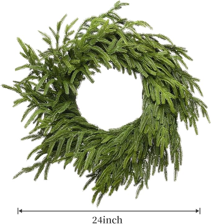Somikis 24 Inch Christmas Wreaths for Front Door Real Touch Norfolk Pine Wreath for Winter Indoor&Outdoor Porch Windows Wall Home Decor, Realistic Wreath for All Seasons