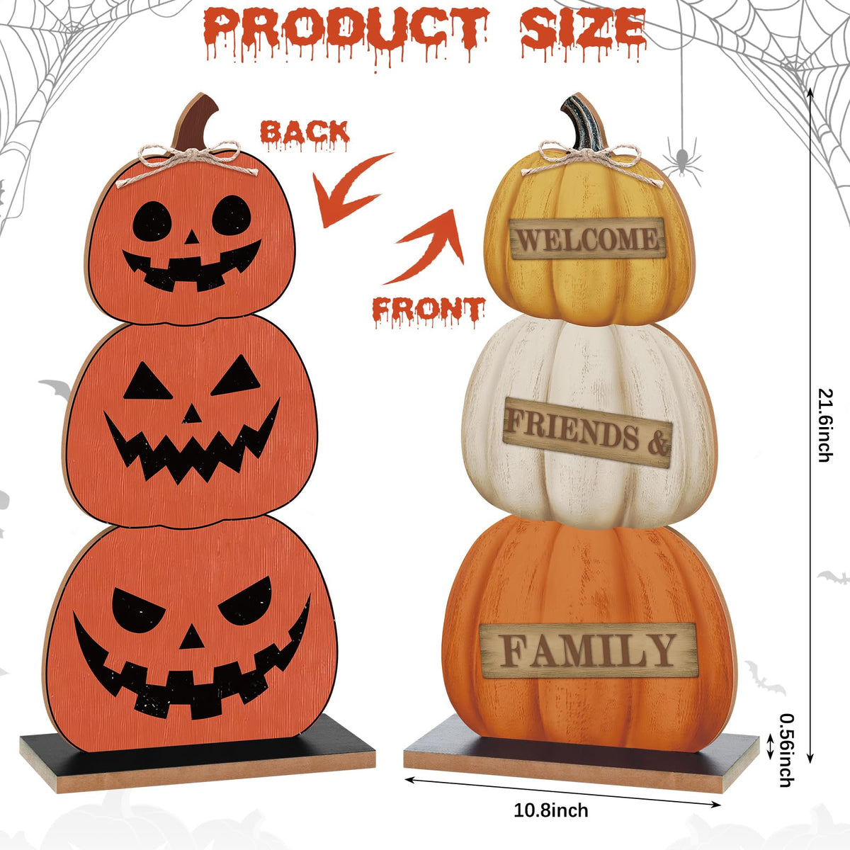 Fall Halloween Pumpkin Porch Signs Decor 22'' Double Side Wooden Large Pumpkin Front Porch Sign Yard Tabletop Door Wall Farmhouse Decorations for Halloween Thanksgiving Home Party Outdoor Indoor