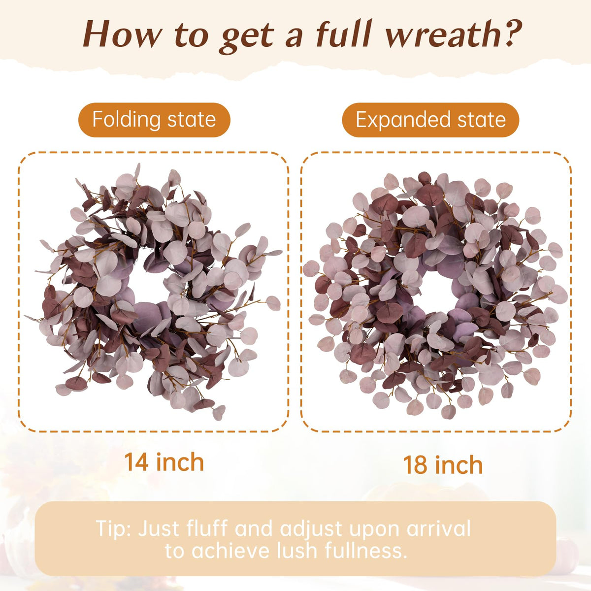 Fall Wreaths for Front Door 18 Inch Autumn Wreath for Indoors & Outdoors, Thanksgiving Wreath for Mantel,Wall, Fake Eucalyptus Wreaths for Front Door, Autumn, Halloween, Harvest Decor, Burgundy